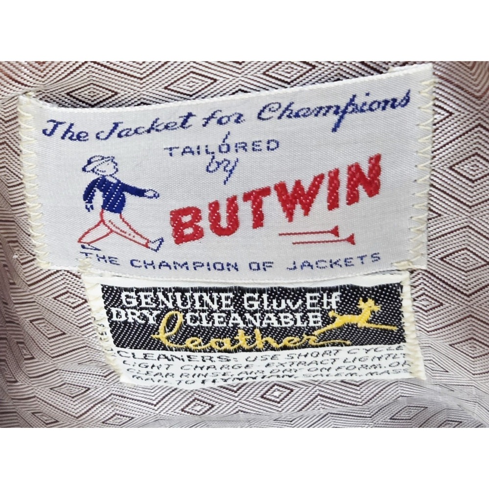 Vintage Butwin Varsity Letterman Jacket 40 Yellow Green Wool Leather 1950s 1960s - Picture 9 of 15
